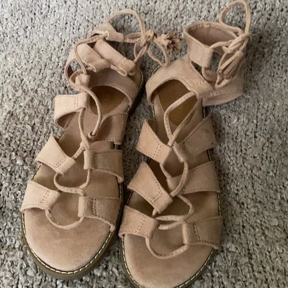 Tan suede-like sandals